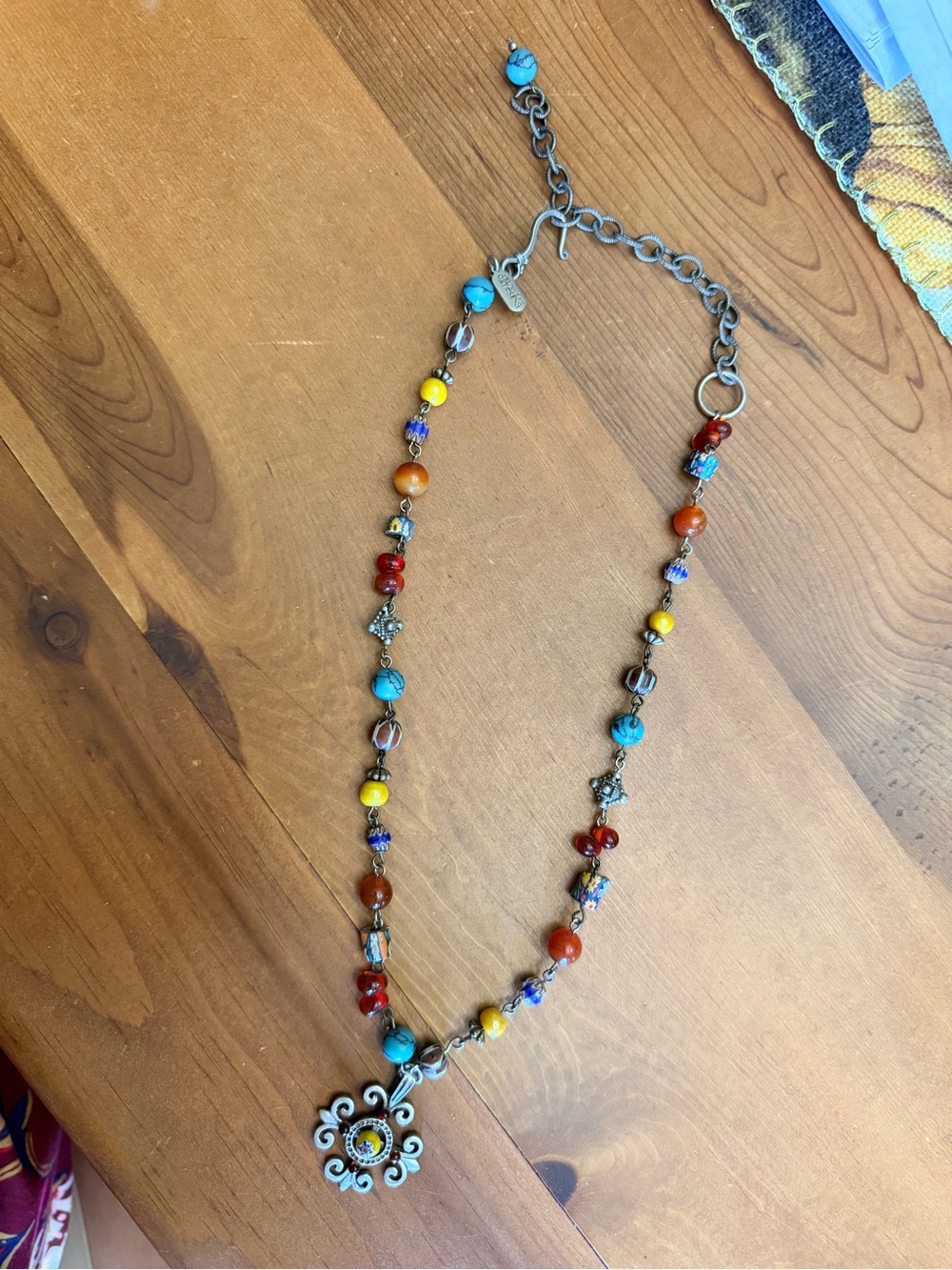 Treska Turquoise, Yellow & Red Beaded Pendant Necklace